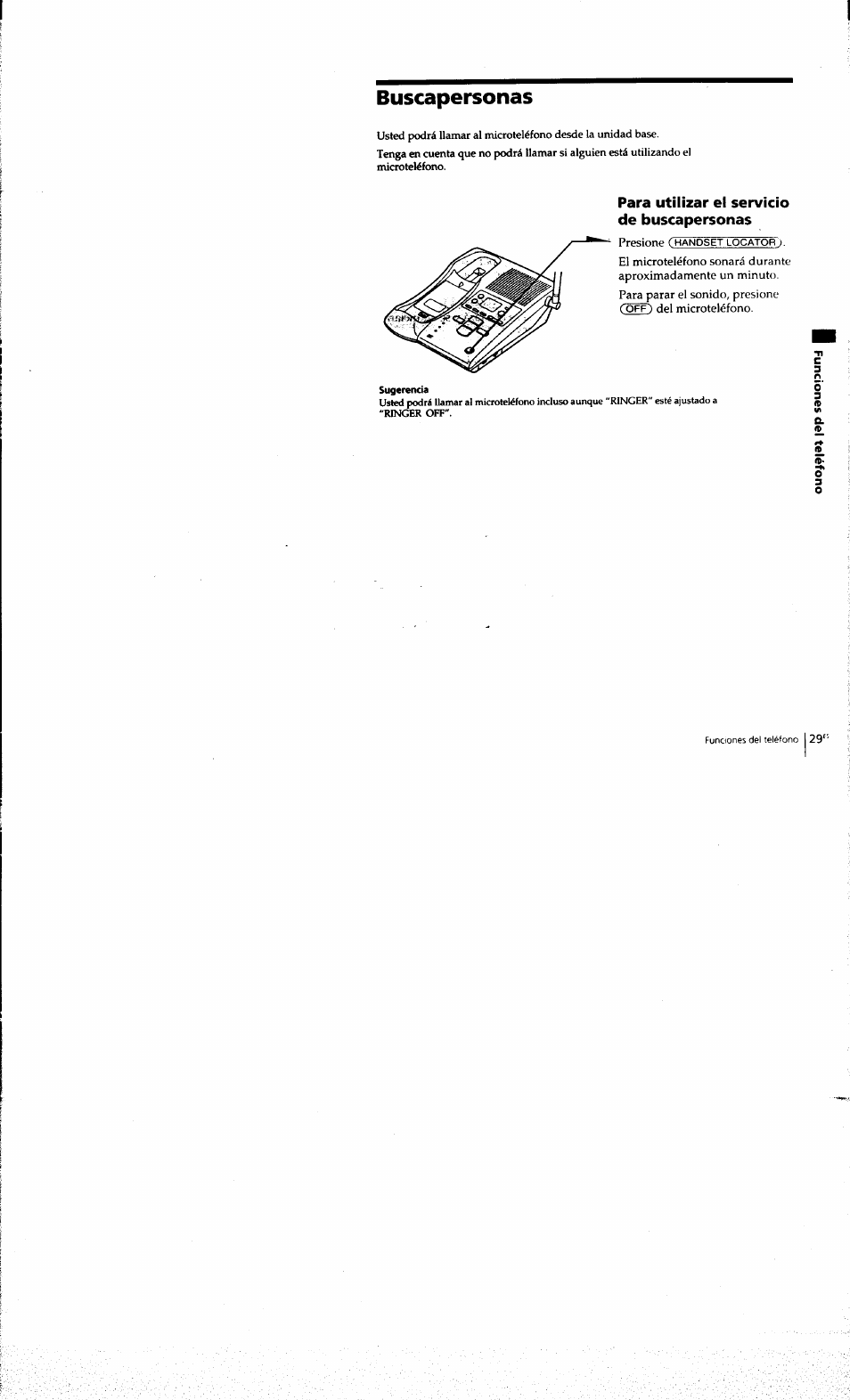 Buscapersonas, Para utilizar el servicio de buscapersonas, Presione | Del microteléfono, 0 «i a | Sony SPP-A973 User Manual | Page 86 / 115