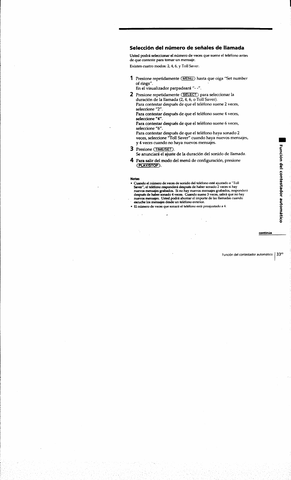 Selección del número de señales de llamada | Sony SPP-A973 User Manual | Page 90 / 115