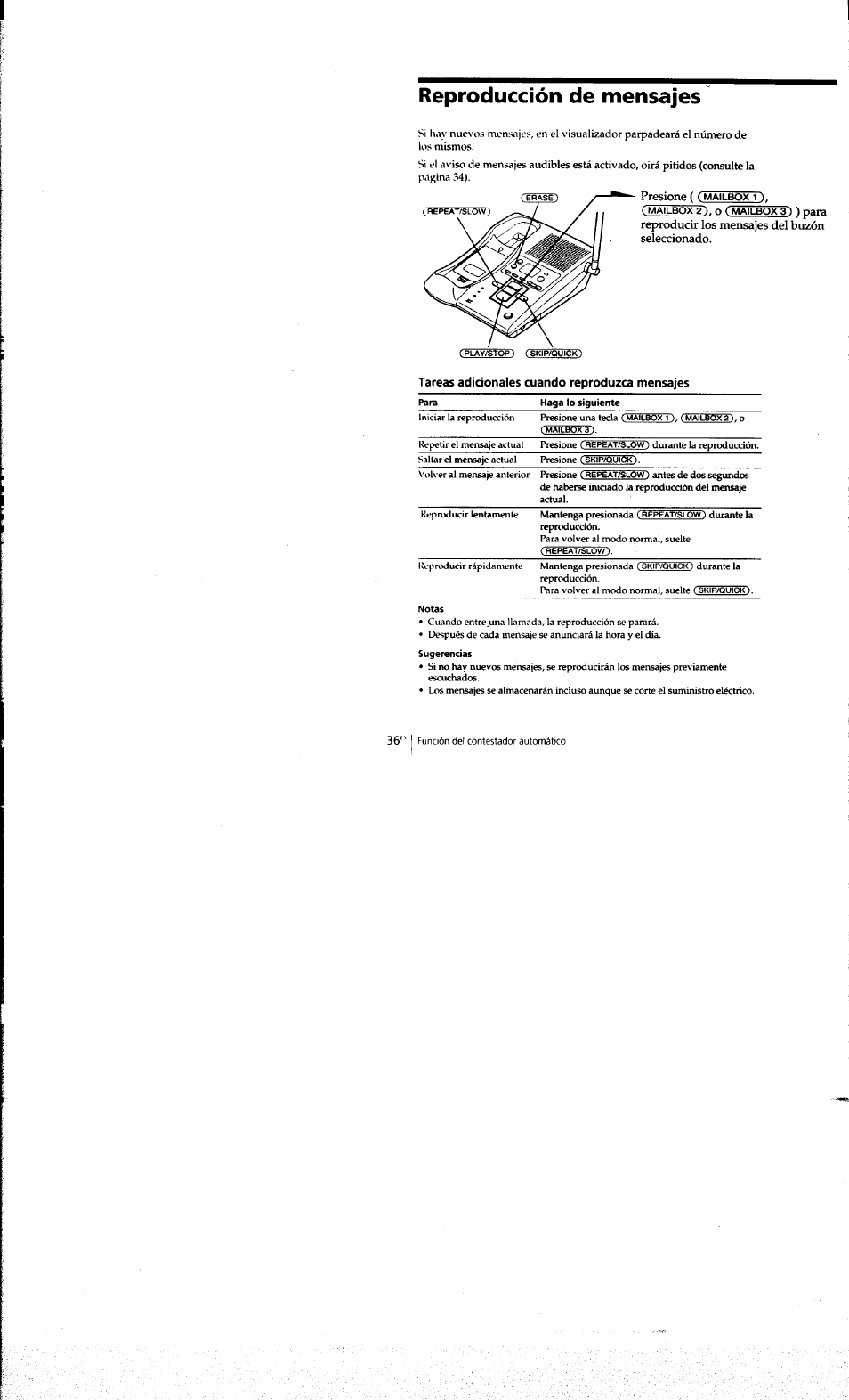 Reproducción de mensajes, Tareas adicionales cuando reproduzca mensajes, Presione | Sony SPP-A973 User Manual | Page 93 / 115