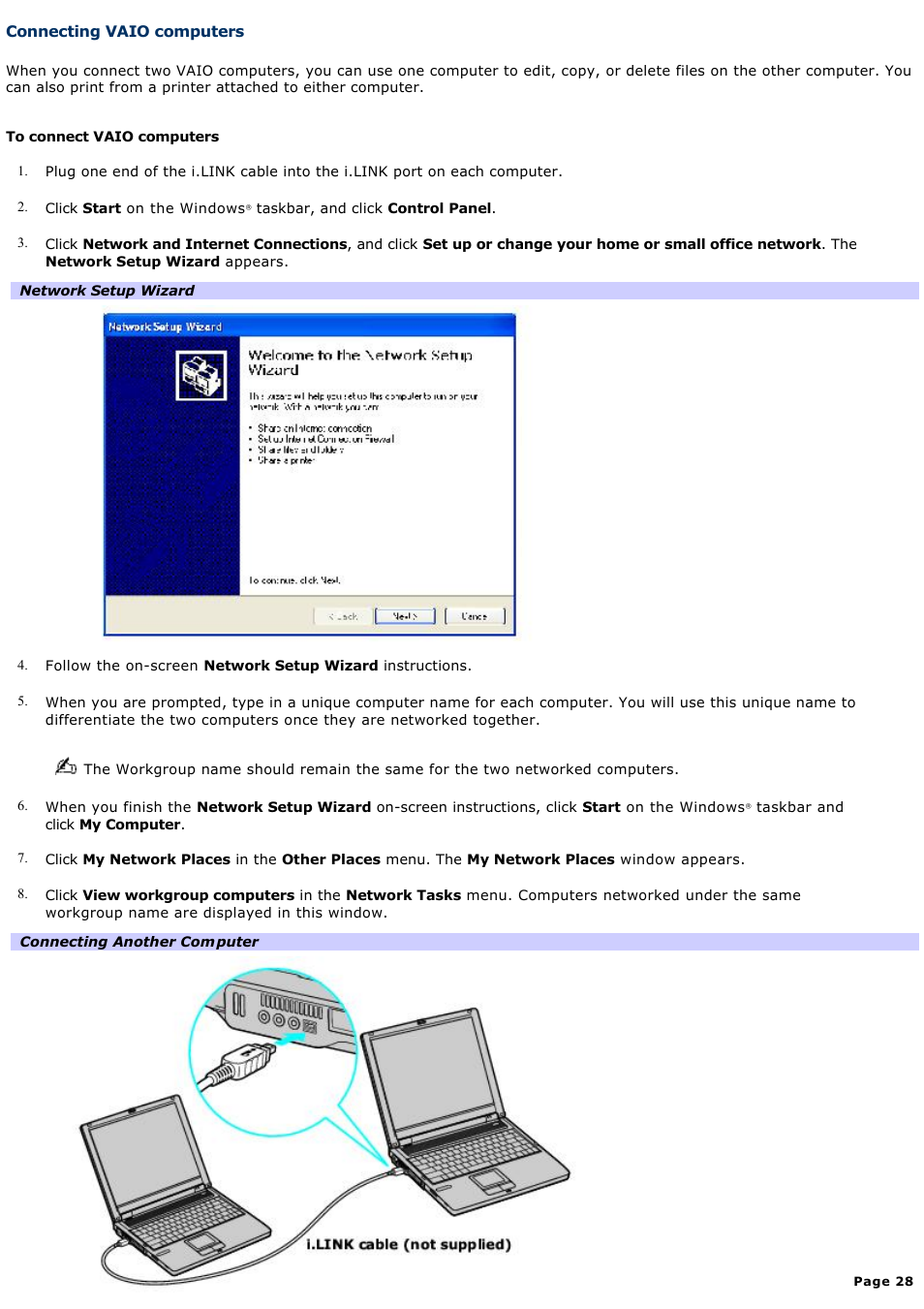 Connecting vaio computers | Sony PCG-FRV28 User Manual | Page 28 / 124