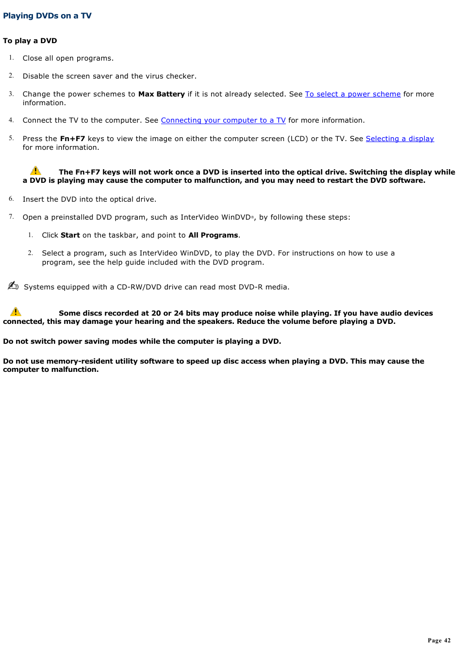 Playing dvds on a tv | Sony PCG-FRV28 User Manual | Page 42 / 124