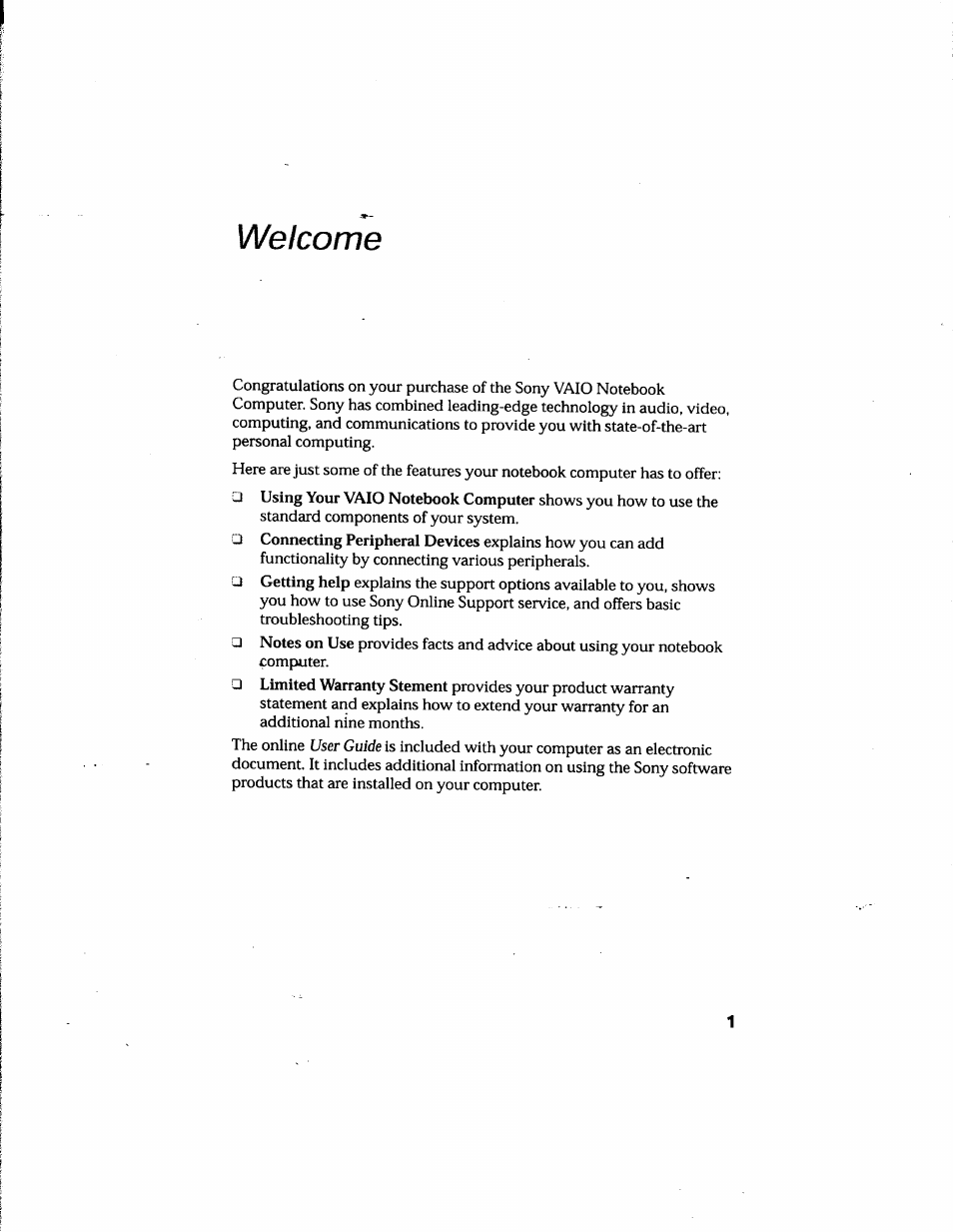 Welcome | Sony PCG-748 User Manual | Page 10 / 131