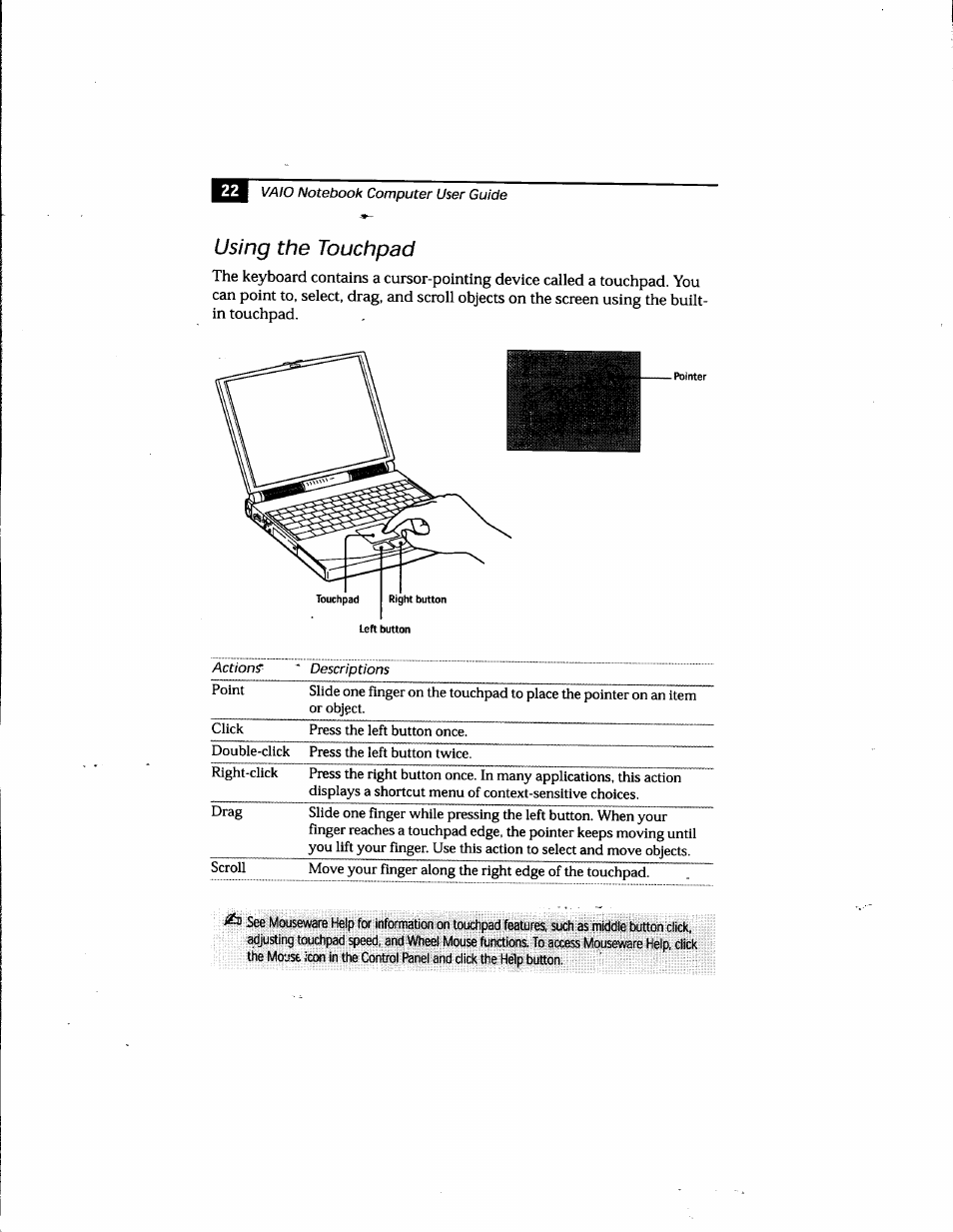 Using the touchpad | Sony PCG-748 User Manual | Page 31 / 131