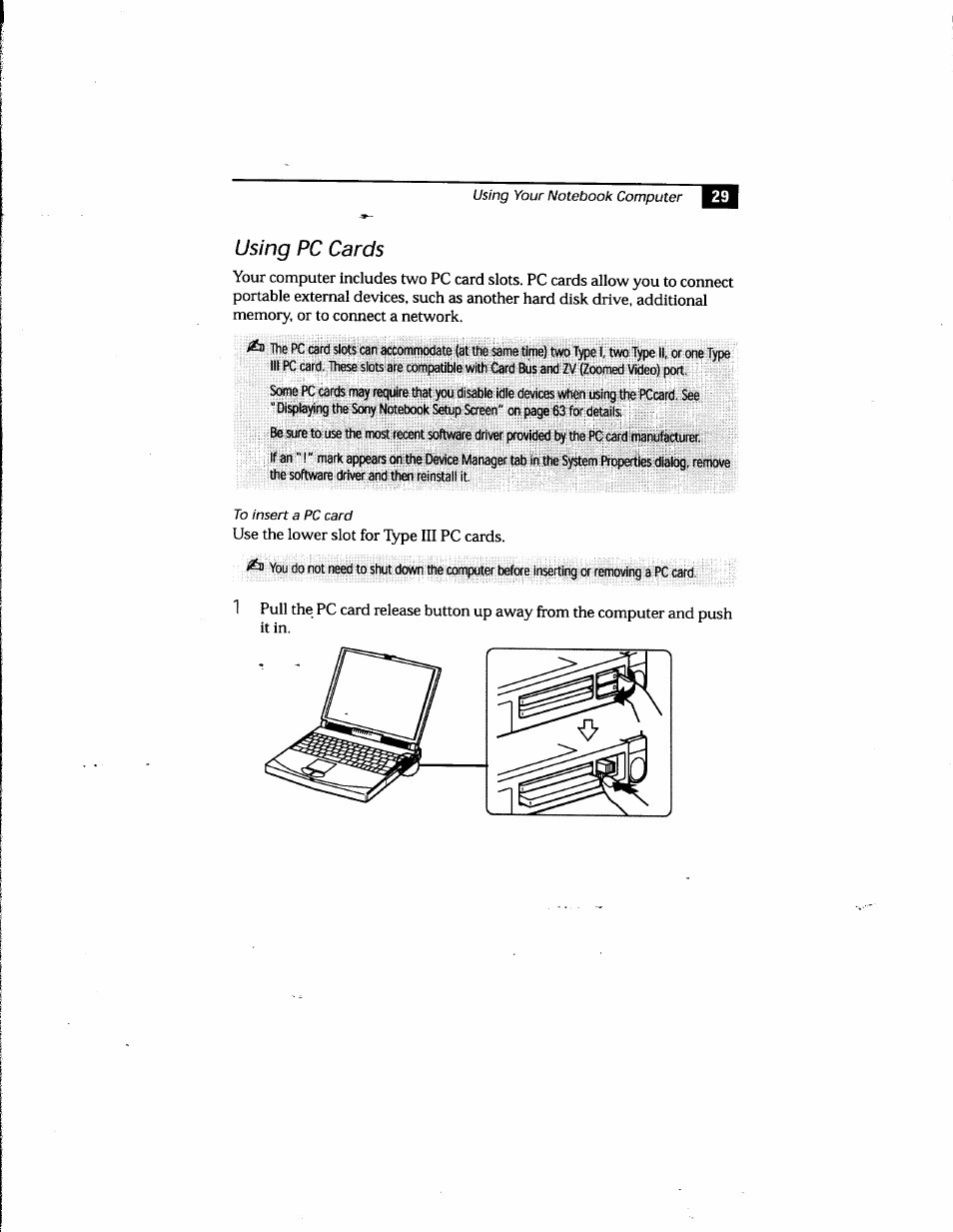 Using pc cards | Sony PCG-748 User Manual | Page 38 / 131