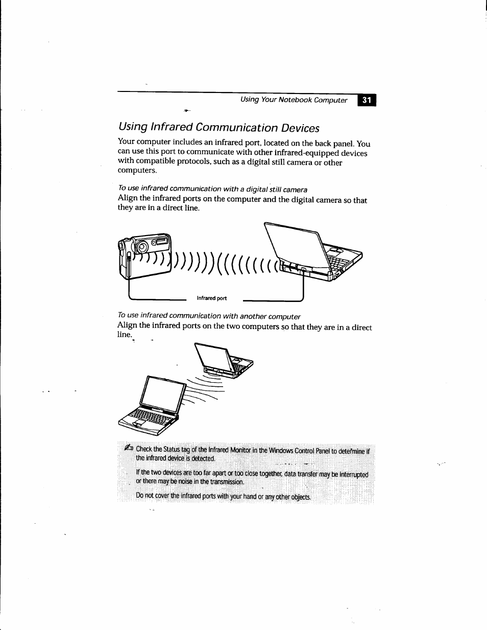 Using infrared communication devices, Y))w) | Sony PCG-748 User Manual | Page 40 / 131