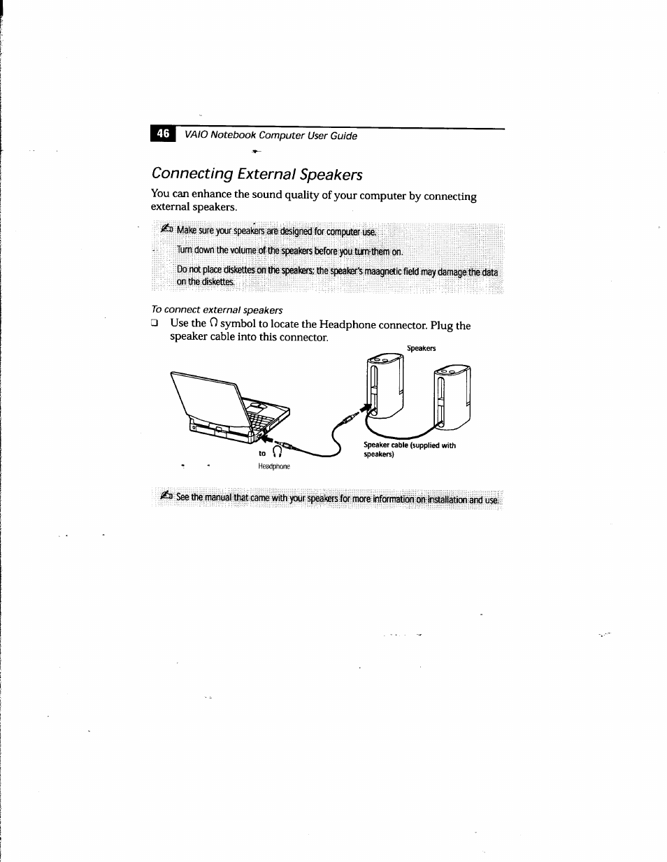 Connecting external speakers | Sony PCG-748 User Manual | Page 55 / 131