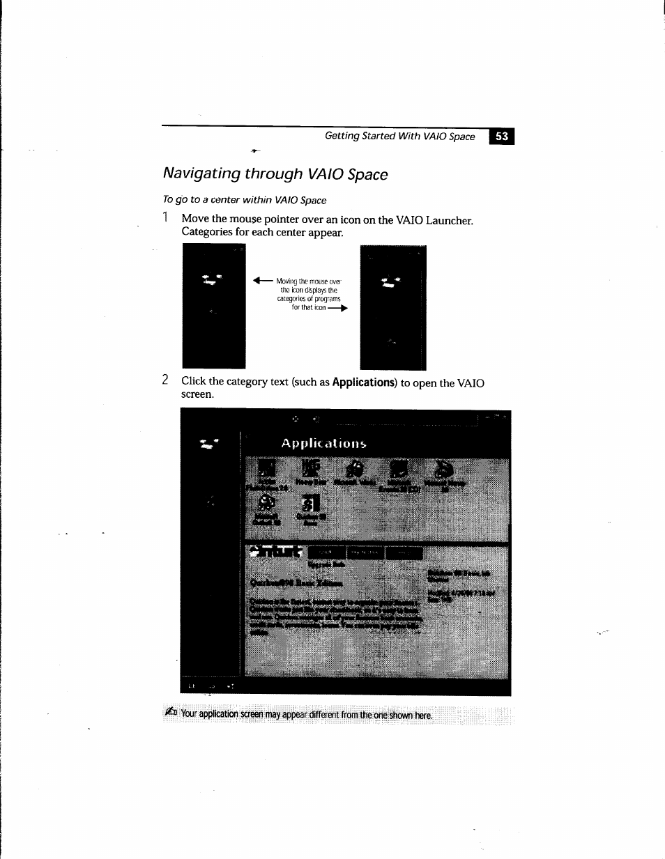 Navigating through vaio space | Sony PCG-748 User Manual | Page 62 / 131