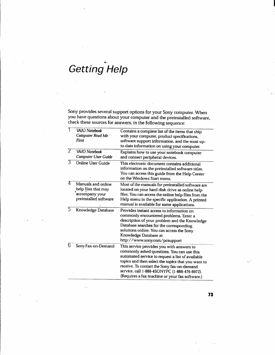 Getting help | Sony PCG-748 User Manual | Page 82 / 131