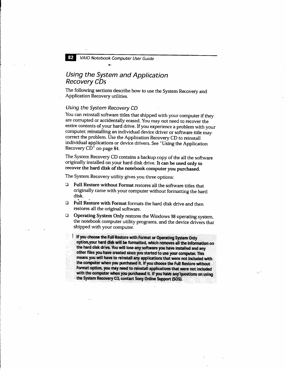 Using the system and application recovery cds, Using the system recovery cd | Sony PCG-748 User Manual | Page 91 / 131