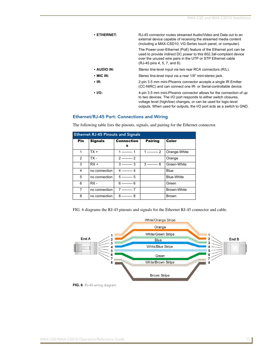 Ethernet/rj-45 port: connections and wiring | AMX MAX-CSE User Manual | Page 19 / 110