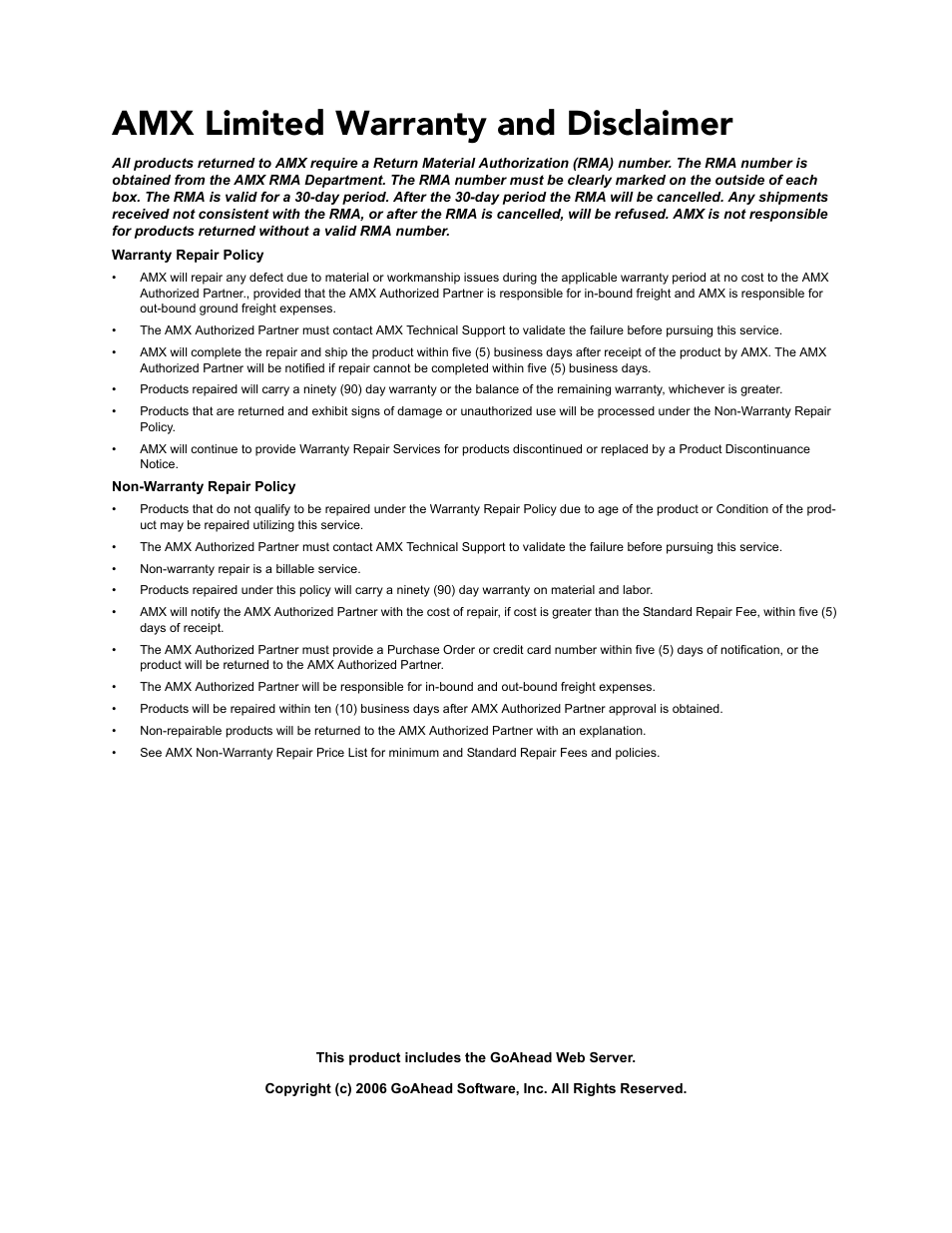 Amx limited warranty and disclaimer | AMX MAX-CSE User Manual | Page 2 / 110