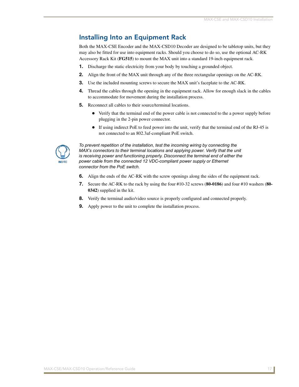 Installing into an equipment rack | AMX MAX-CSE User Manual | Page 23 / 110