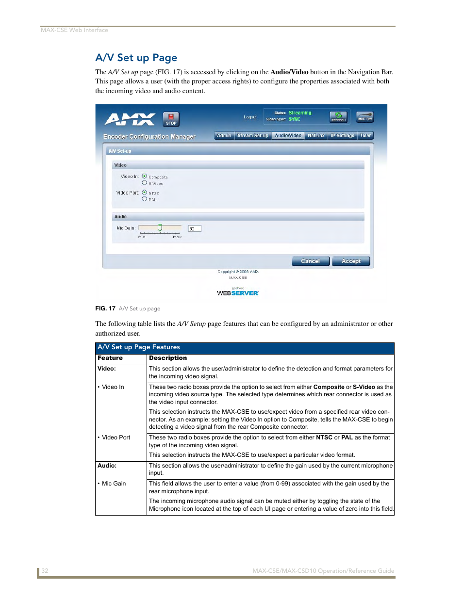 A/v set up page | AMX MAX-CSE User Manual | Page 38 / 110