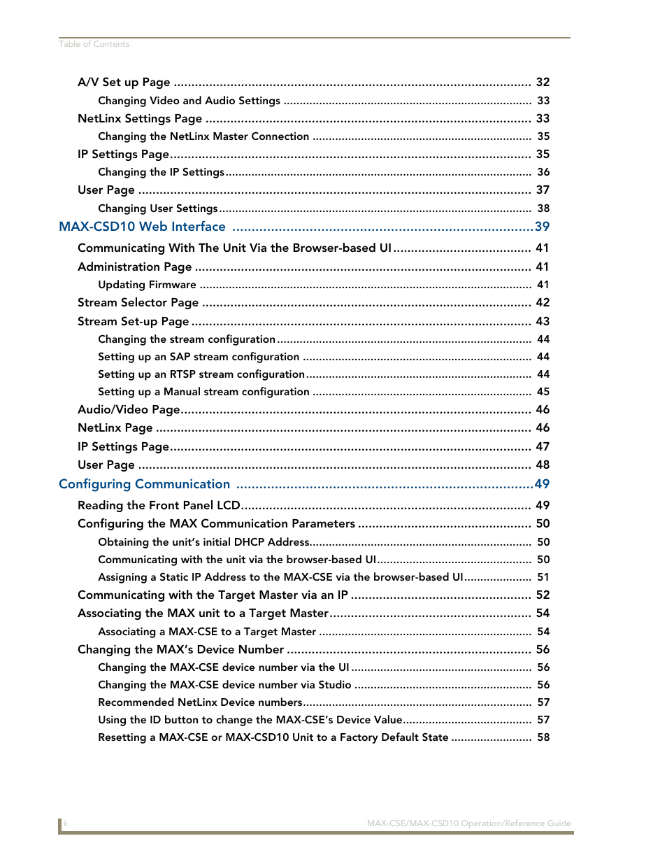 AMX MAX-CSE User Manual | Page 4 / 110