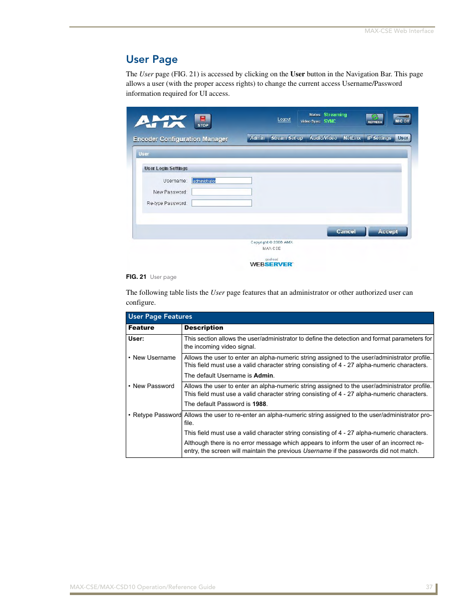 User page | AMX MAX-CSE User Manual | Page 43 / 110