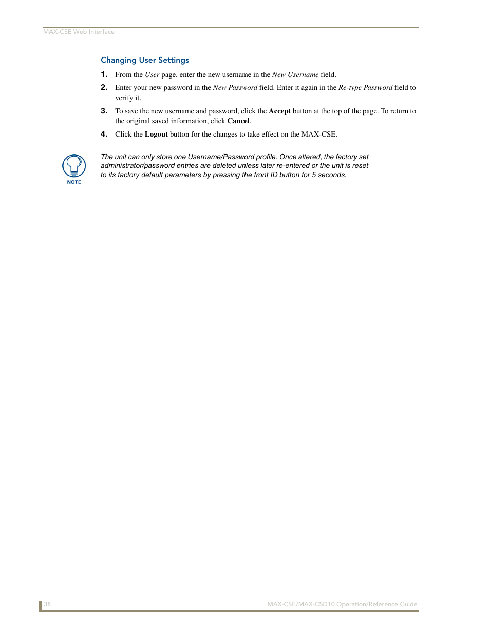 Changing user settings | AMX MAX-CSE User Manual | Page 44 / 110