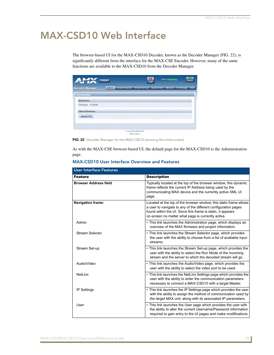 Max-csd10 web interface | AMX MAX-CSE User Manual | Page 45 / 110