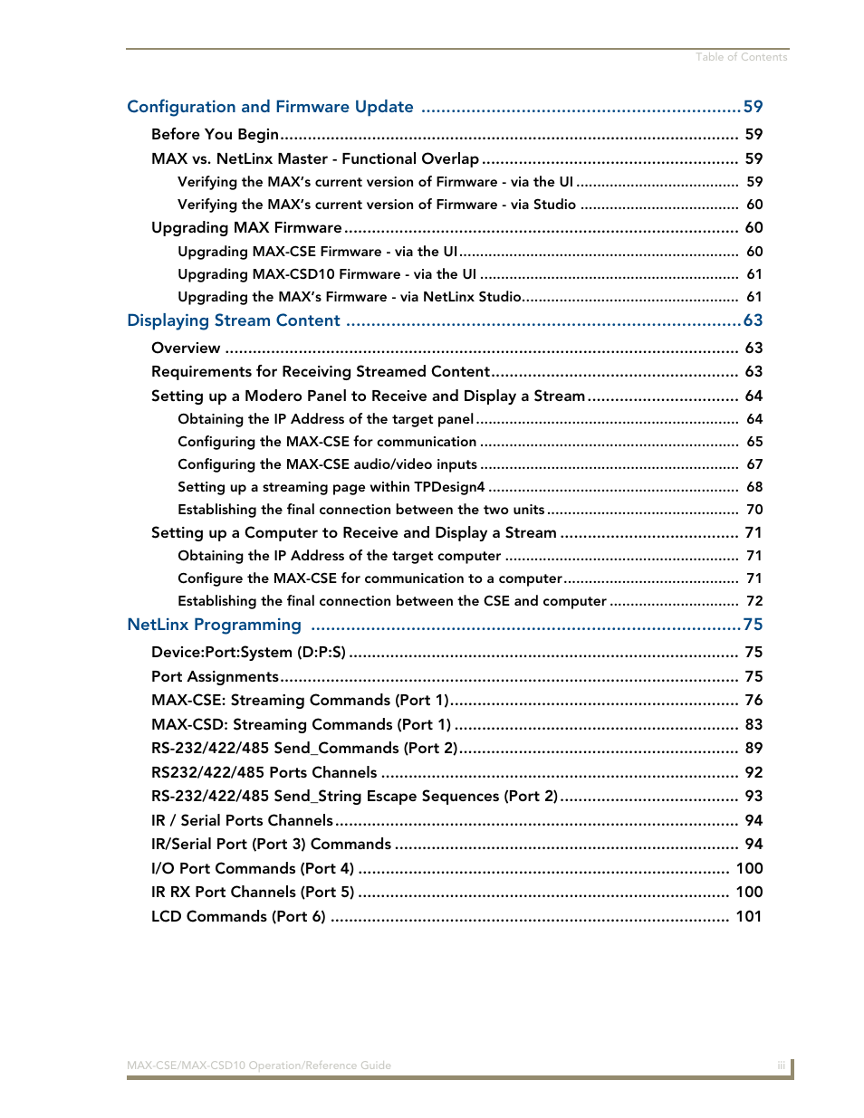 AMX MAX-CSE User Manual | Page 5 / 110