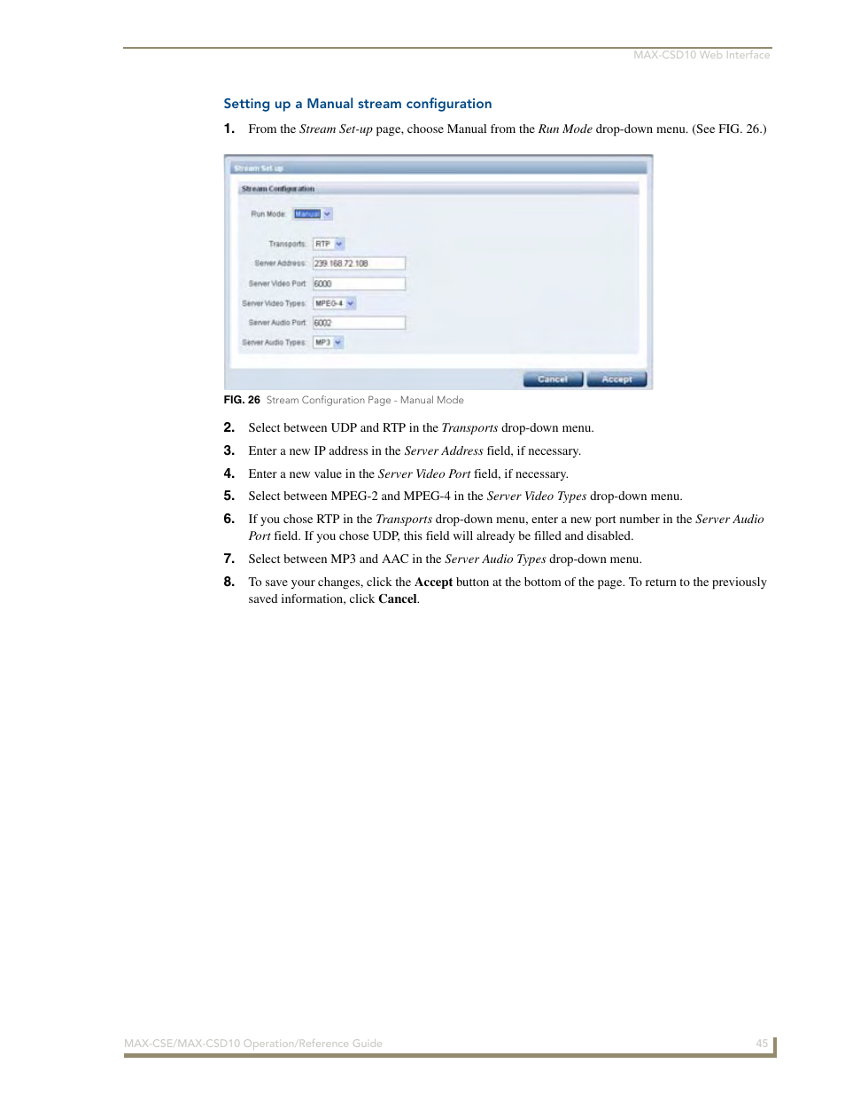 Setting up a manual stream configuration | AMX MAX-CSE User Manual | Page 51 / 110