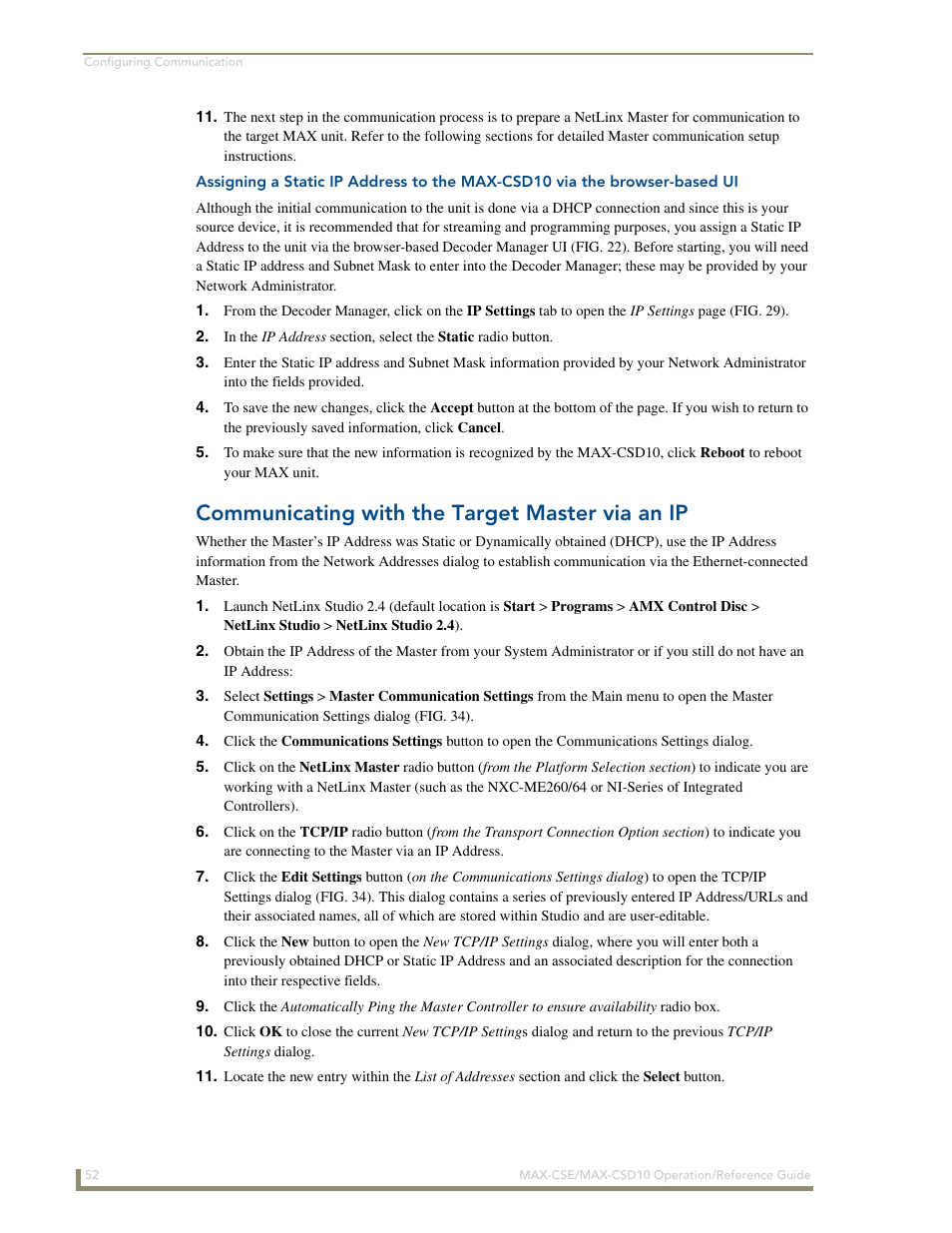 Communicating with the target master via an ip | AMX MAX-CSE User Manual | Page 58 / 110