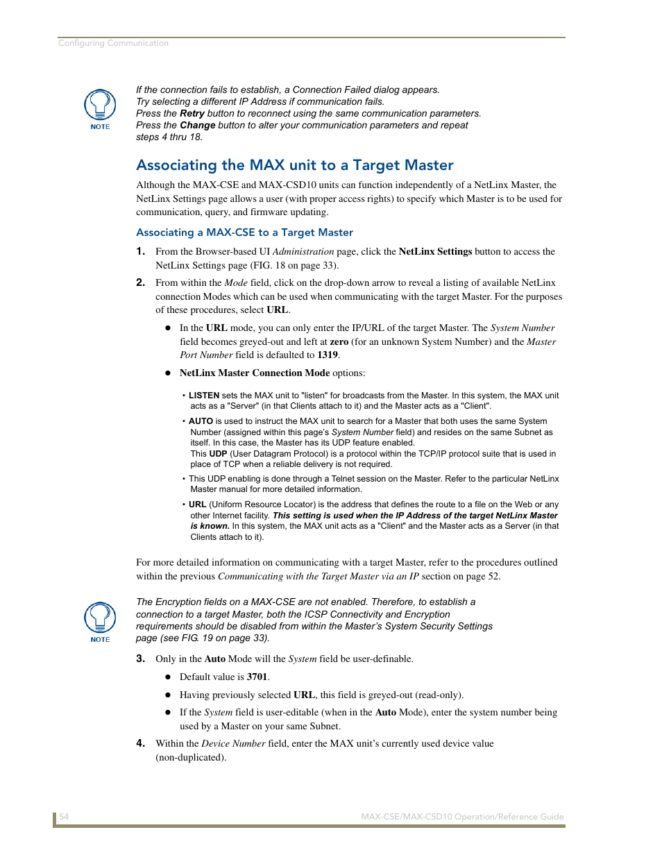 Associating the max unit to a target master, Associating a max-cse to a target master | AMX MAX-CSE User Manual | Page 60 / 110