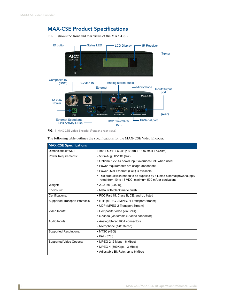 Max-cse product specifications | AMX MAX-CSE User Manual | Page 8 / 110