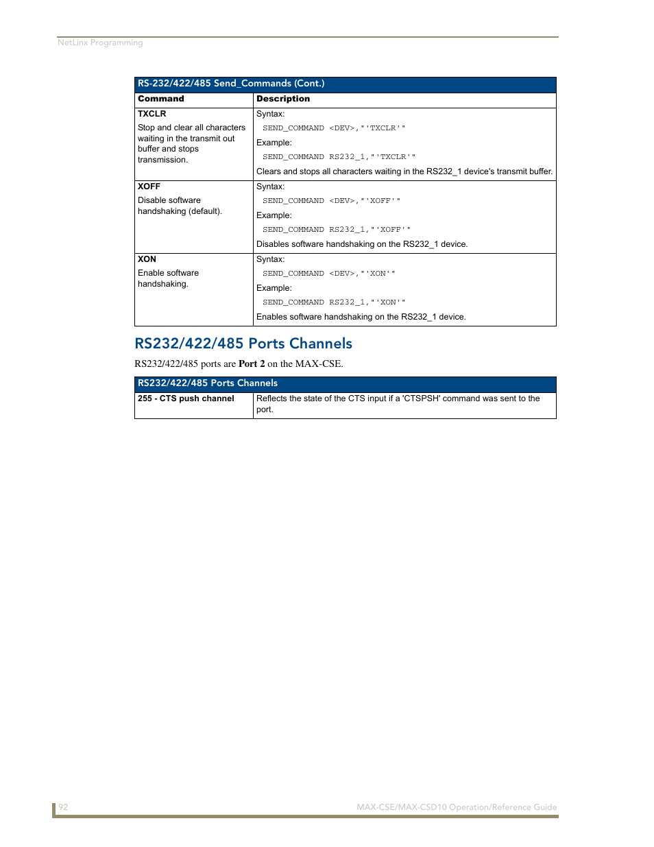 Rs232/422/485 ports channels | AMX MAX-CSE User Manual | Page 98 / 110