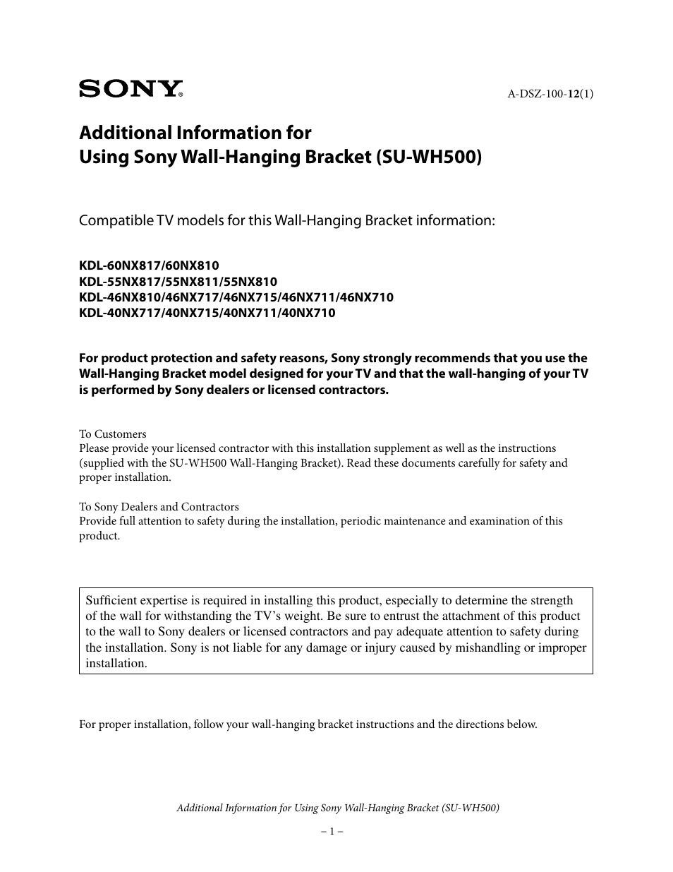 Sony KDL-46NX711 User Manual | 4 pages