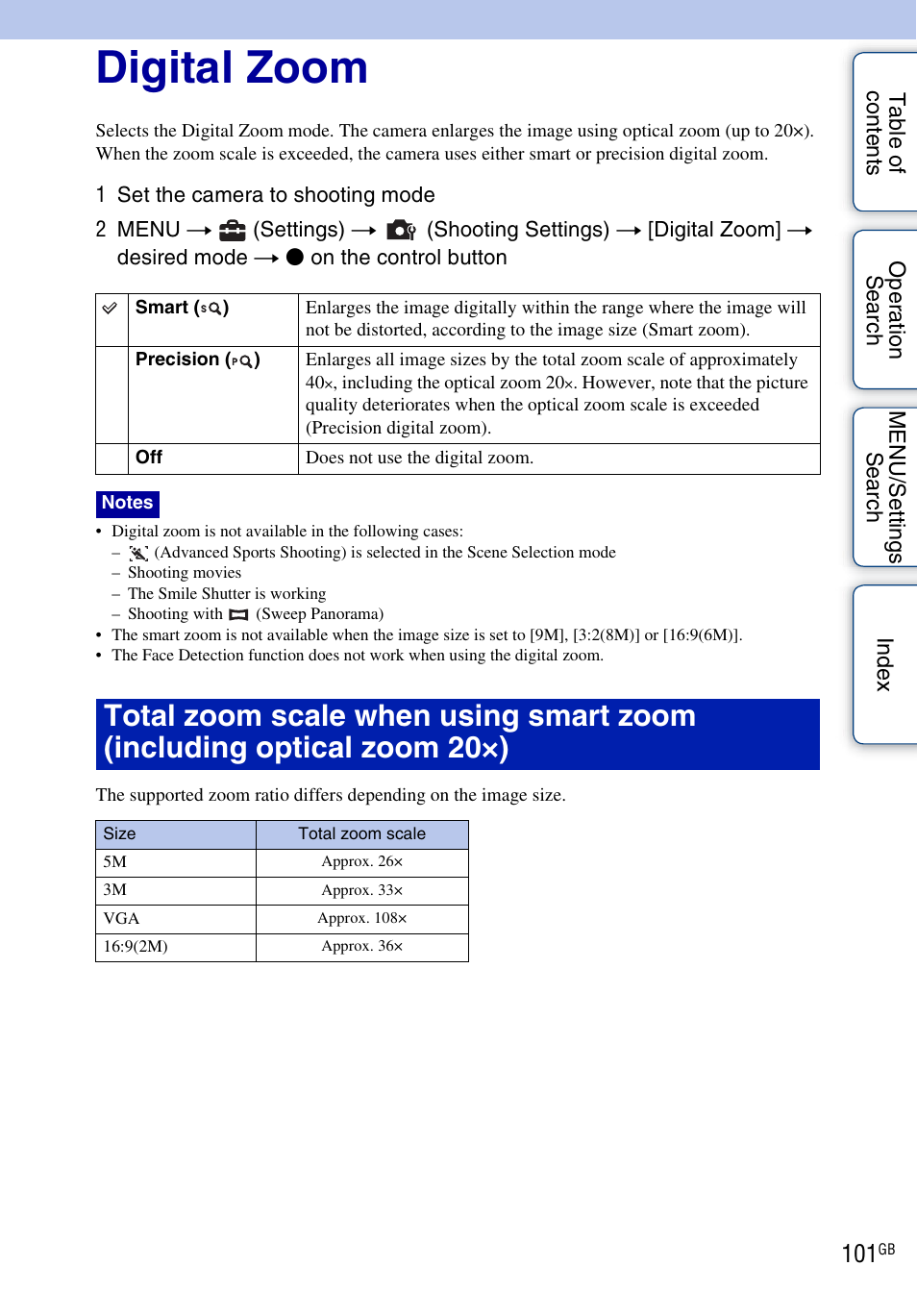 Digital zoom | Sony DSC-HX1 User Manual | Page 101 / 176