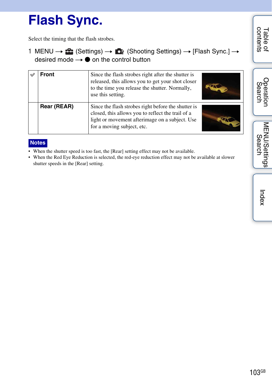 Flash sync | Sony DSC-HX1 User Manual | Page 103 / 176