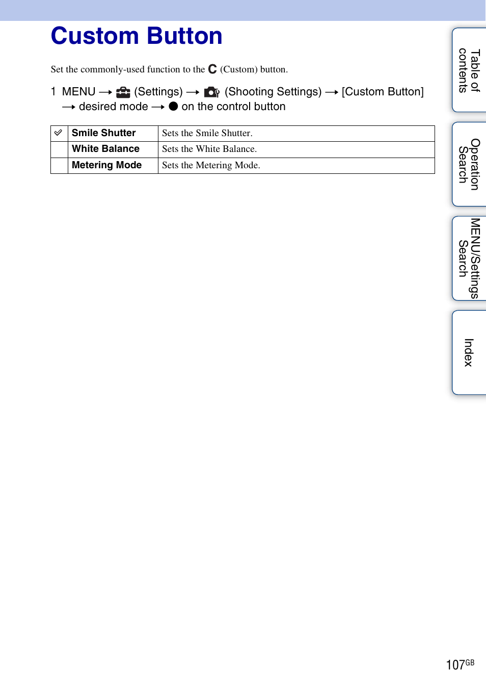 Custom button | Sony DSC-HX1 User Manual | Page 107 / 176