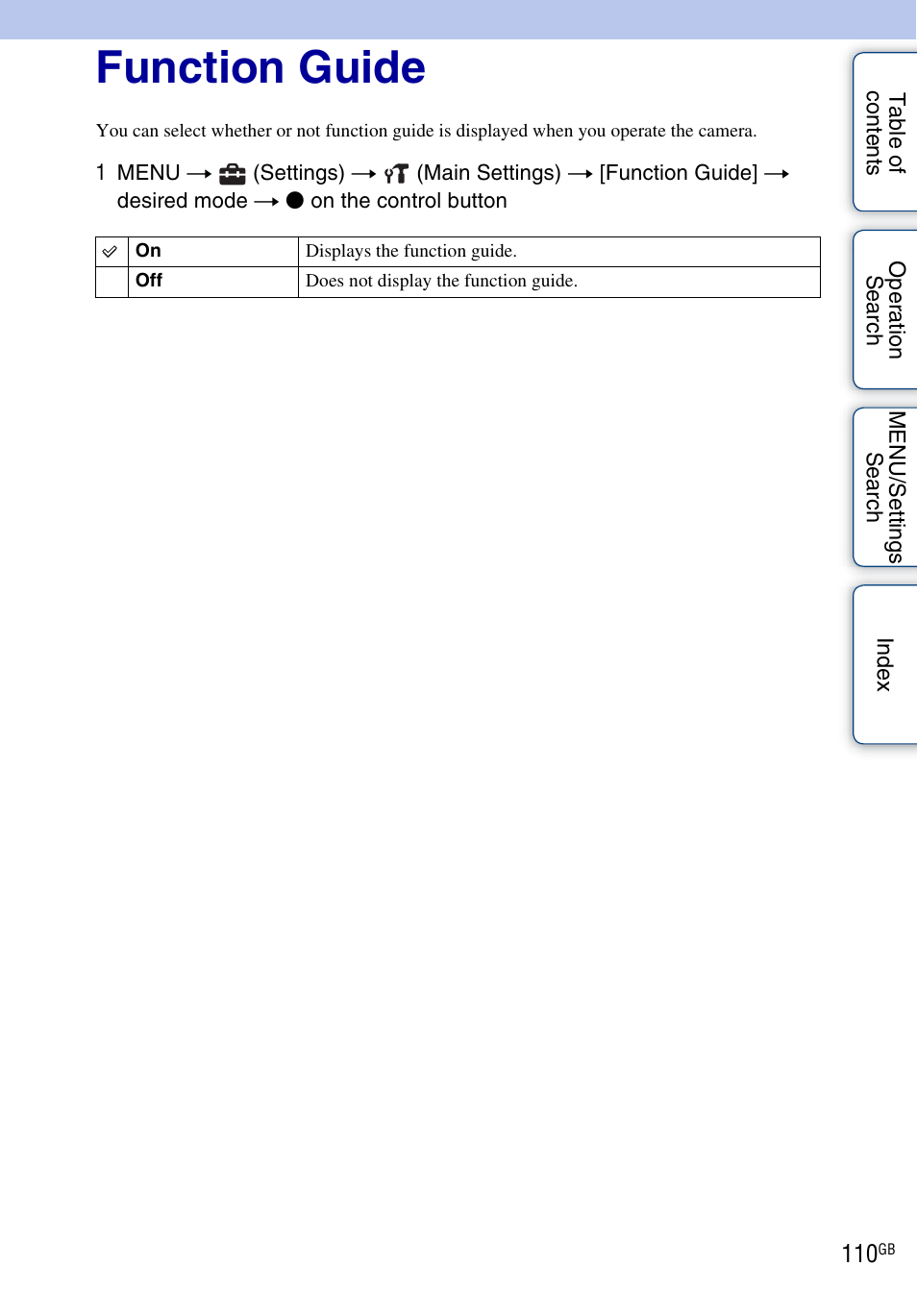 Function guide | Sony DSC-HX1 User Manual | Page 110 / 176