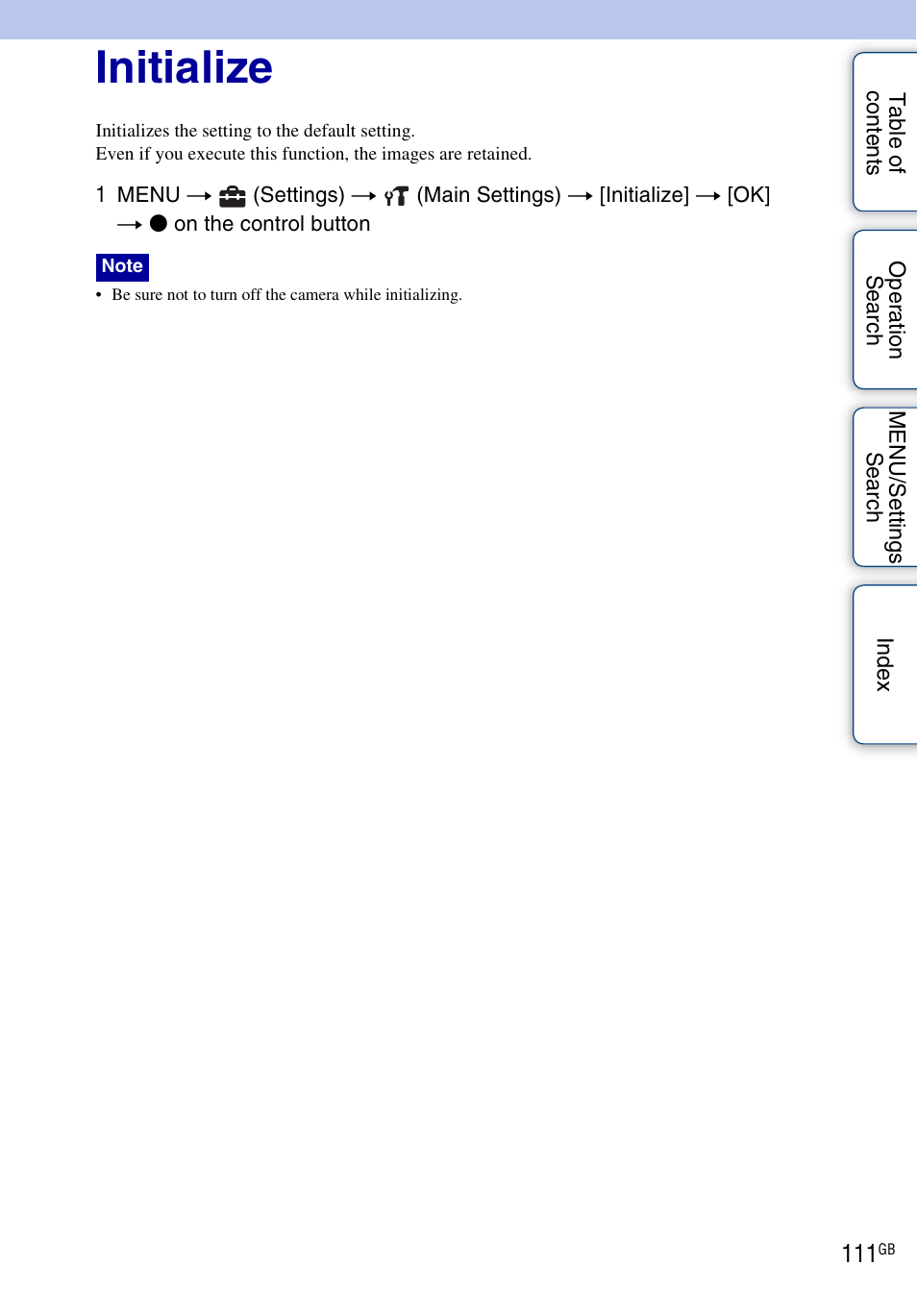 Initialize | Sony DSC-HX1 User Manual | Page 111 / 176