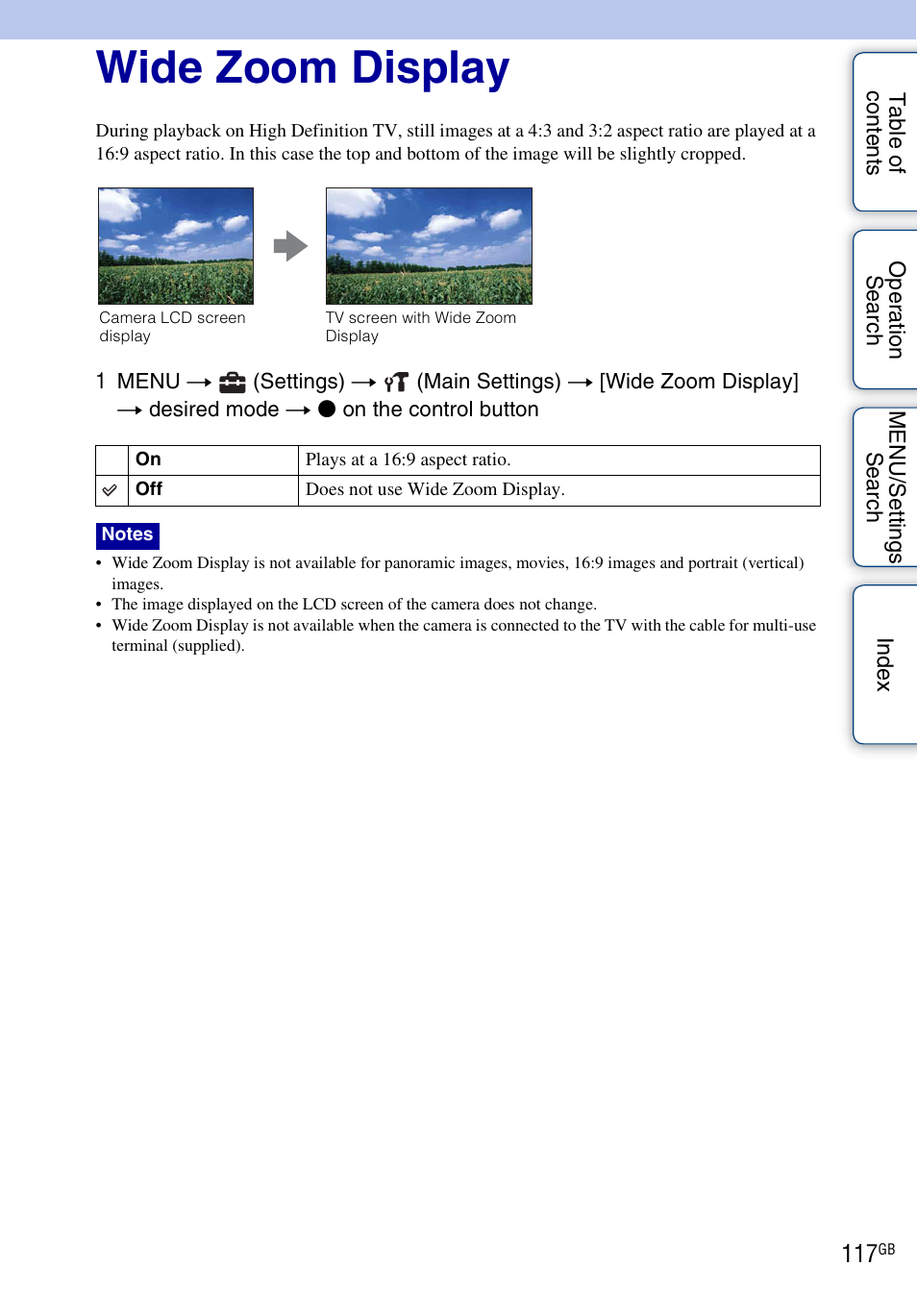 Wide zoom display | Sony DSC-HX1 User Manual | Page 117 / 176