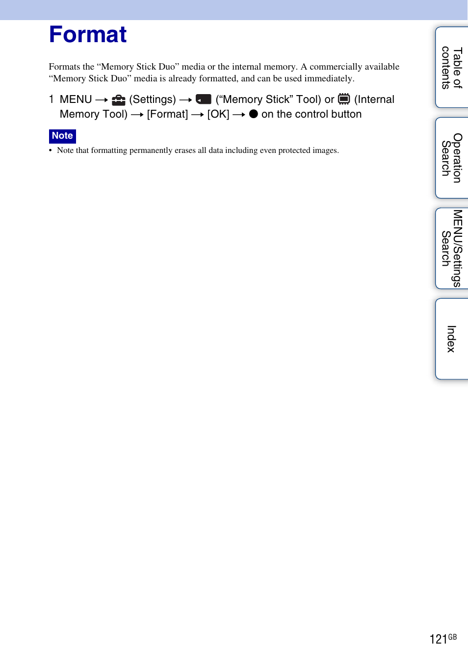 Format | Sony DSC-HX1 User Manual | Page 121 / 176