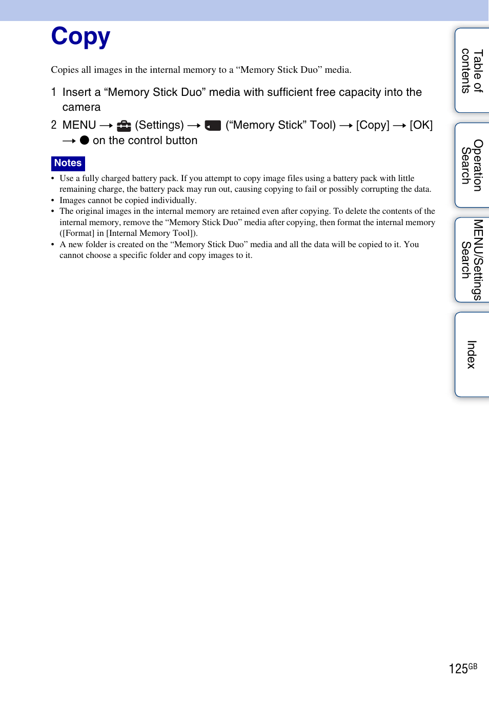 Copy | Sony DSC-HX1 User Manual | Page 125 / 176