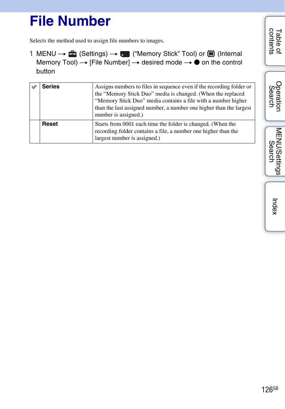 File number | Sony DSC-HX1 User Manual | Page 126 / 176