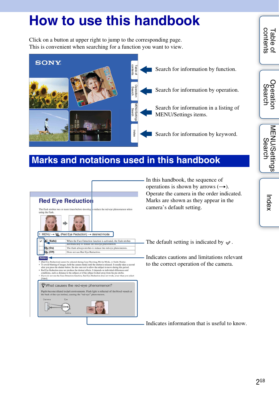 How to use this handbook, Marks and notations used in this handbook | Sony DSC-HX1 User Manual | Page 2 / 176