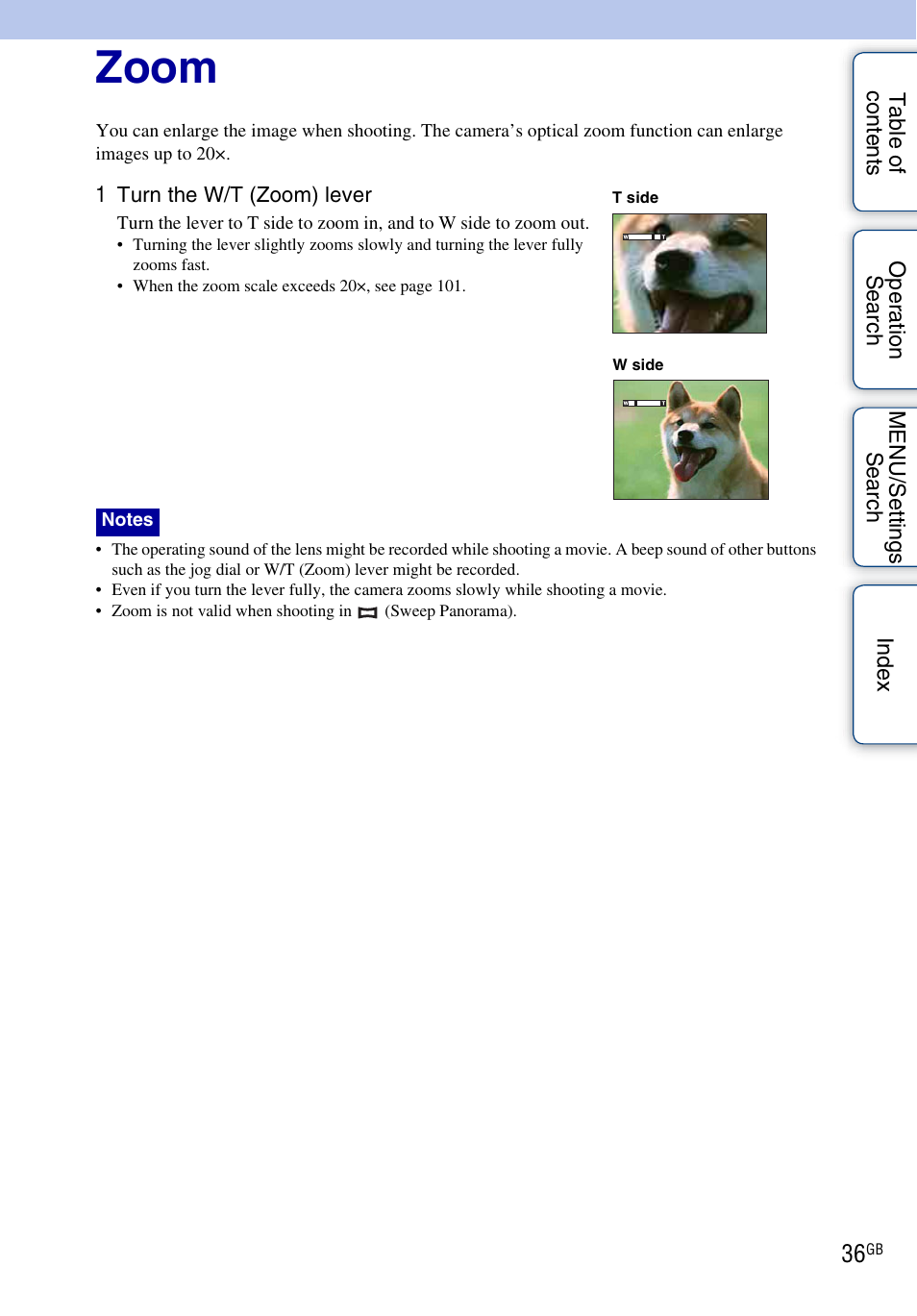 Zoom, Ver (36) | Sony DSC-HX1 User Manual | Page 36 / 176