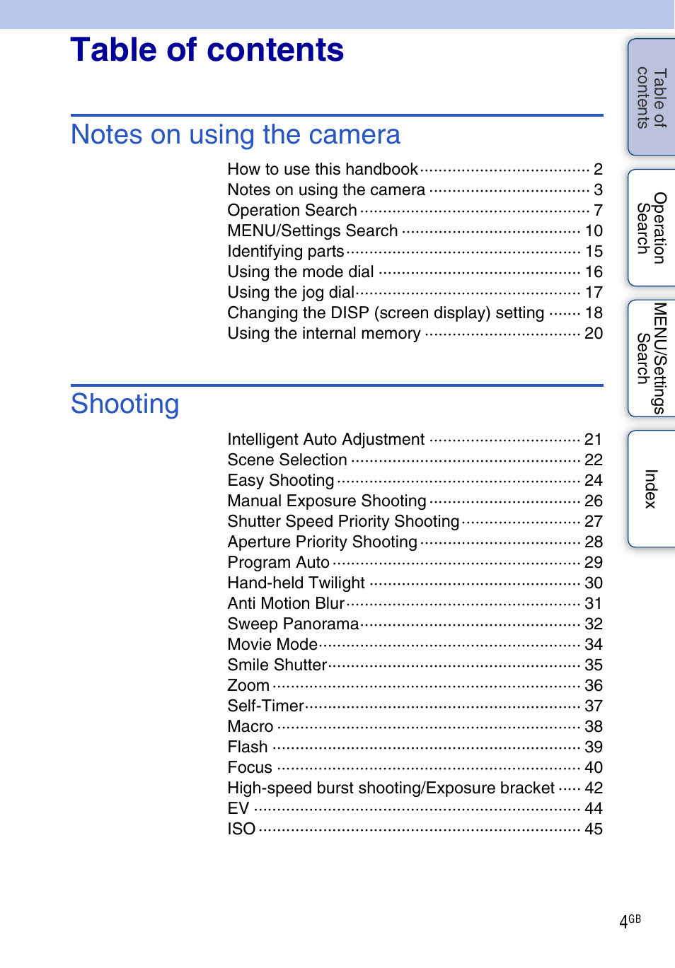 Sony DSC-HX1 User Manual | Page 4 / 176