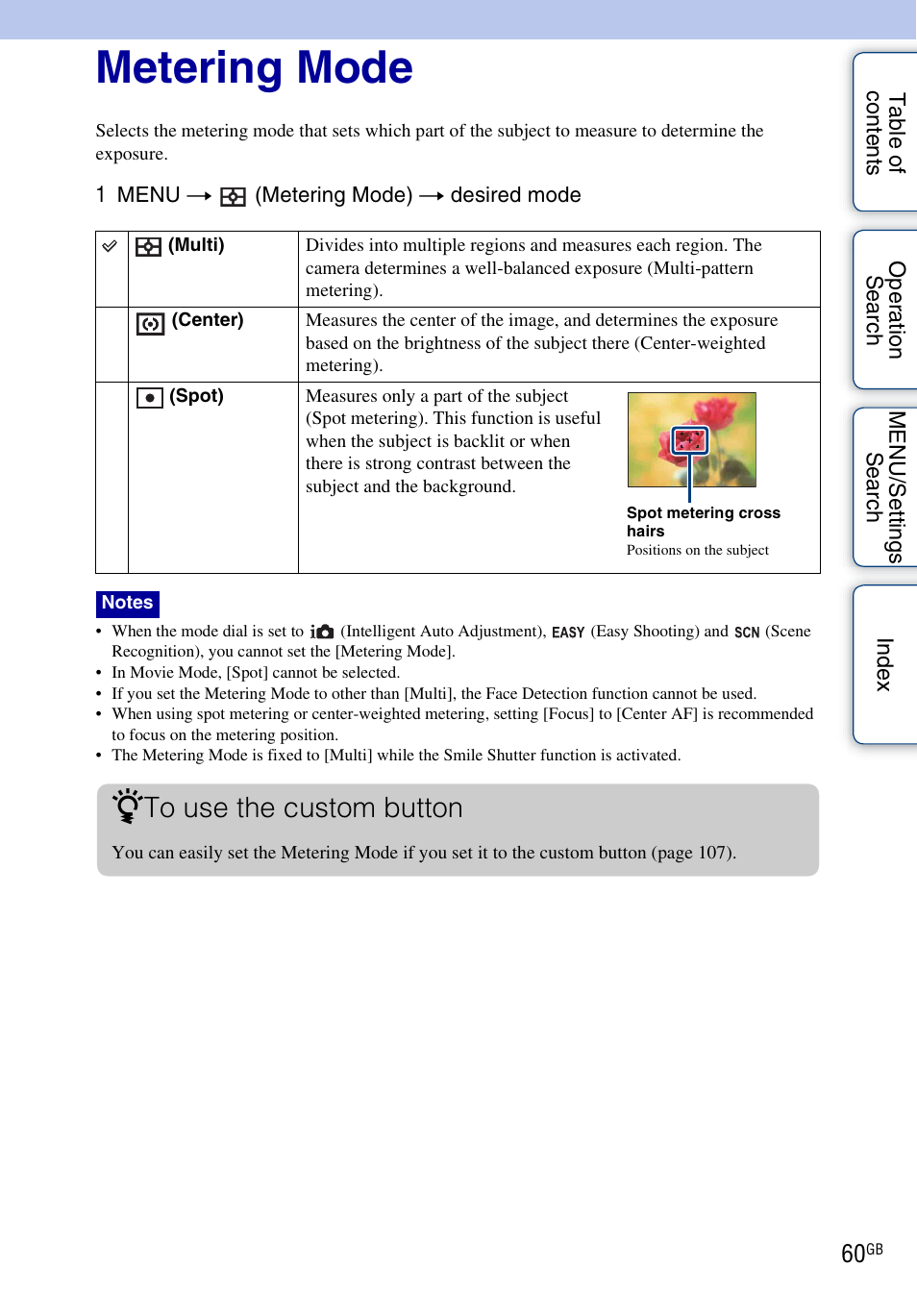 Metering mode | Sony DSC-HX1 User Manual | Page 60 / 176