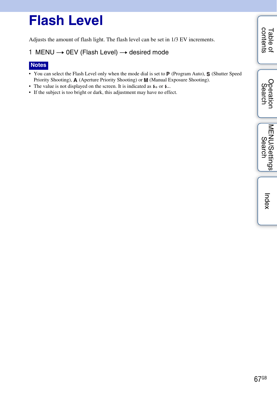 Flash level | Sony DSC-HX1 User Manual | Page 67 / 176