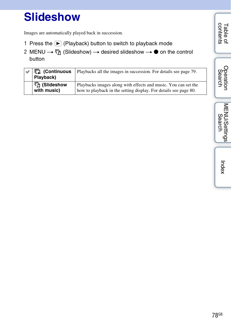 Slideshow | Sony DSC-HX1 User Manual | Page 78 / 176