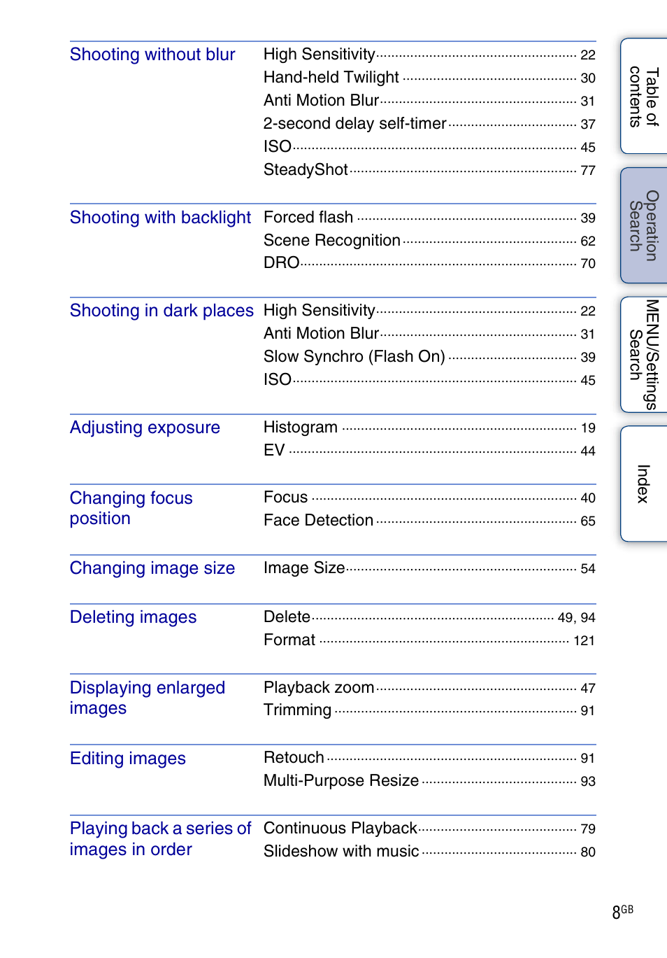 Sony DSC-HX1 User Manual | Page 8 / 176