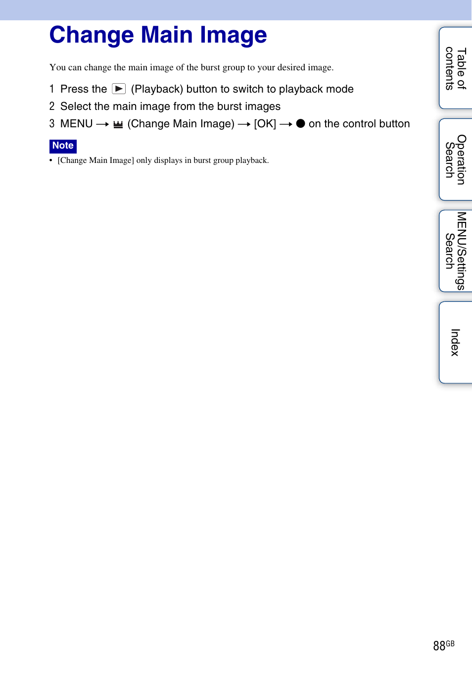 Change main image, Change main image) | Sony DSC-HX1 User Manual | Page 88 / 176