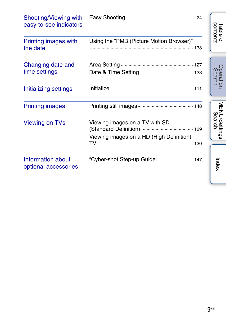 Sony DSC-HX1 User Manual | Page 9 / 176