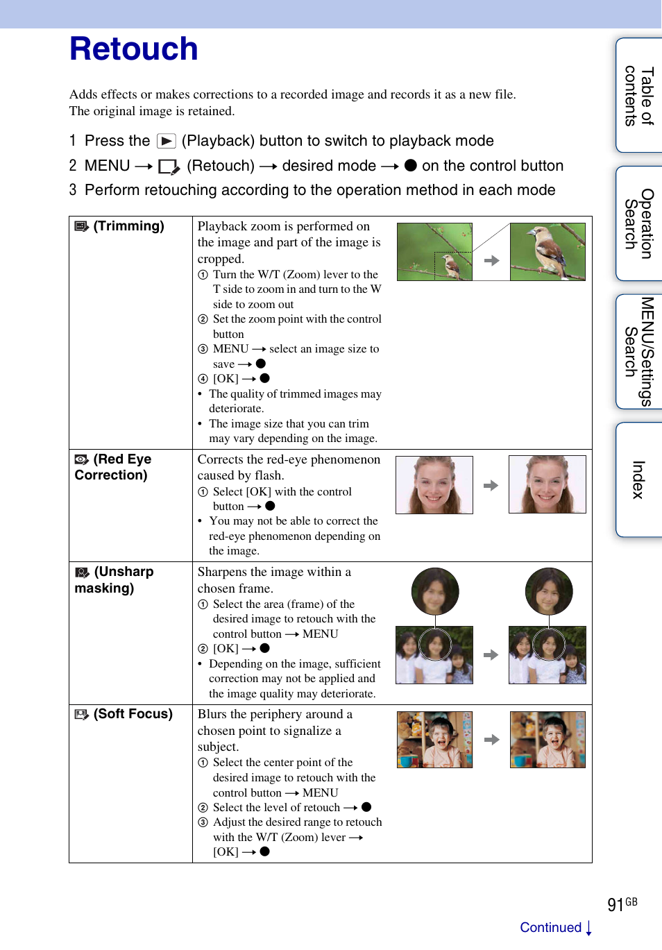 Retouch | Sony DSC-HX1 User Manual | Page 91 / 176