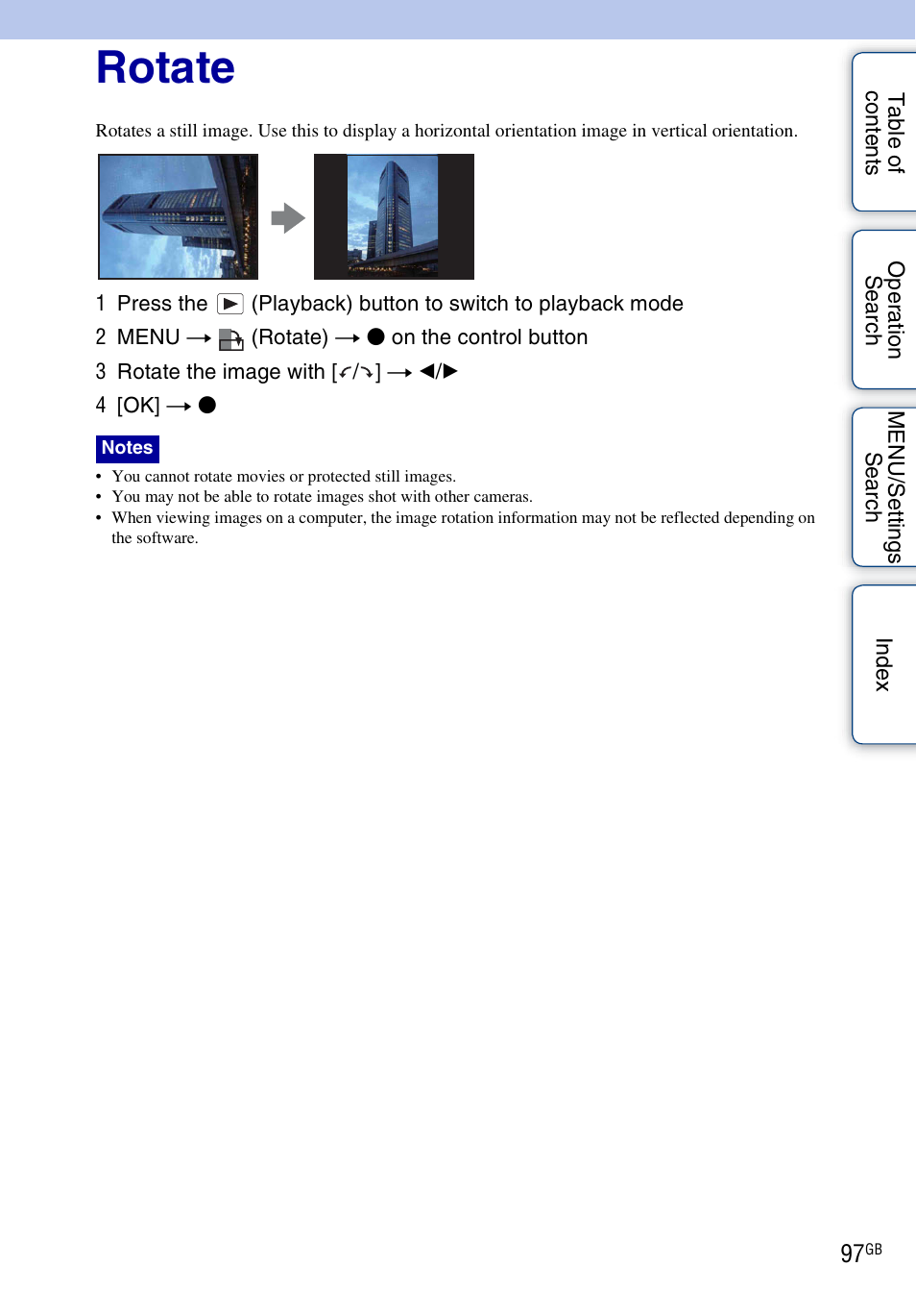 Rotate, Rotate) | Sony DSC-HX1 User Manual | Page 97 / 176