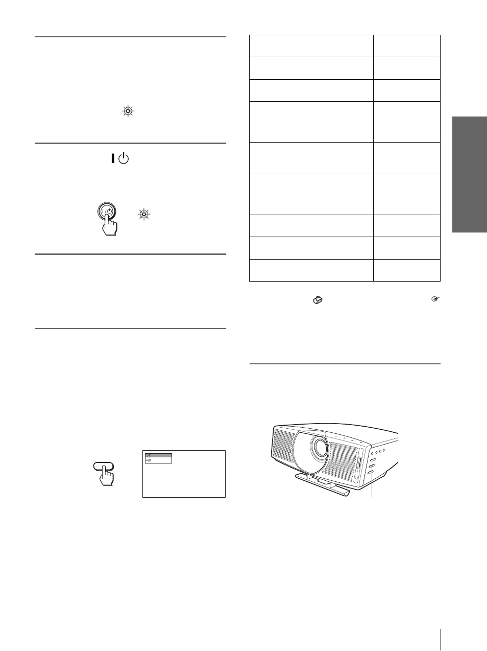 Plug the ac power cord into a wall outlet, Turn on the equipment connected to the projector, Press zoom +/– to adjust the size of the picture | Pr oj ec ti ng | Sony VPL-HS10 User Manual | Page 21 / 208