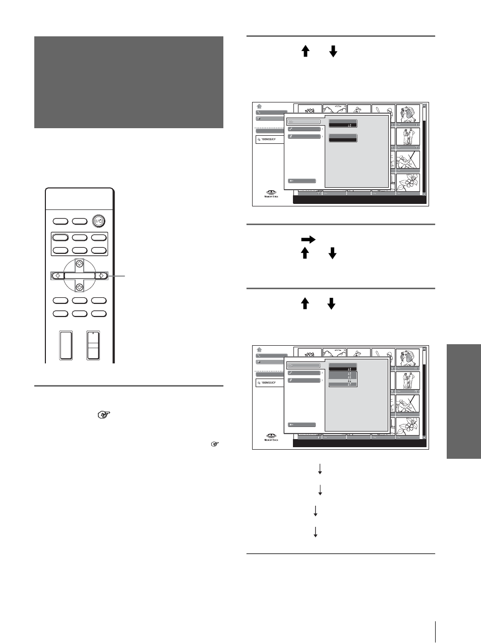 Sorting the pictures, Press m or m to select “option,” and press enter | Sony VPL-HS10 User Manual | Page 47 / 208